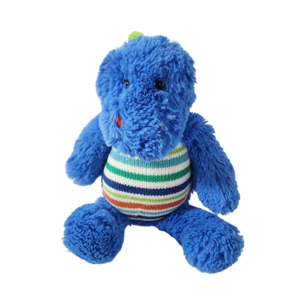 Maison Chic Blue Dinosaur Rare Plush Striped Knit Belly Shaggy Stuffed 11 inch